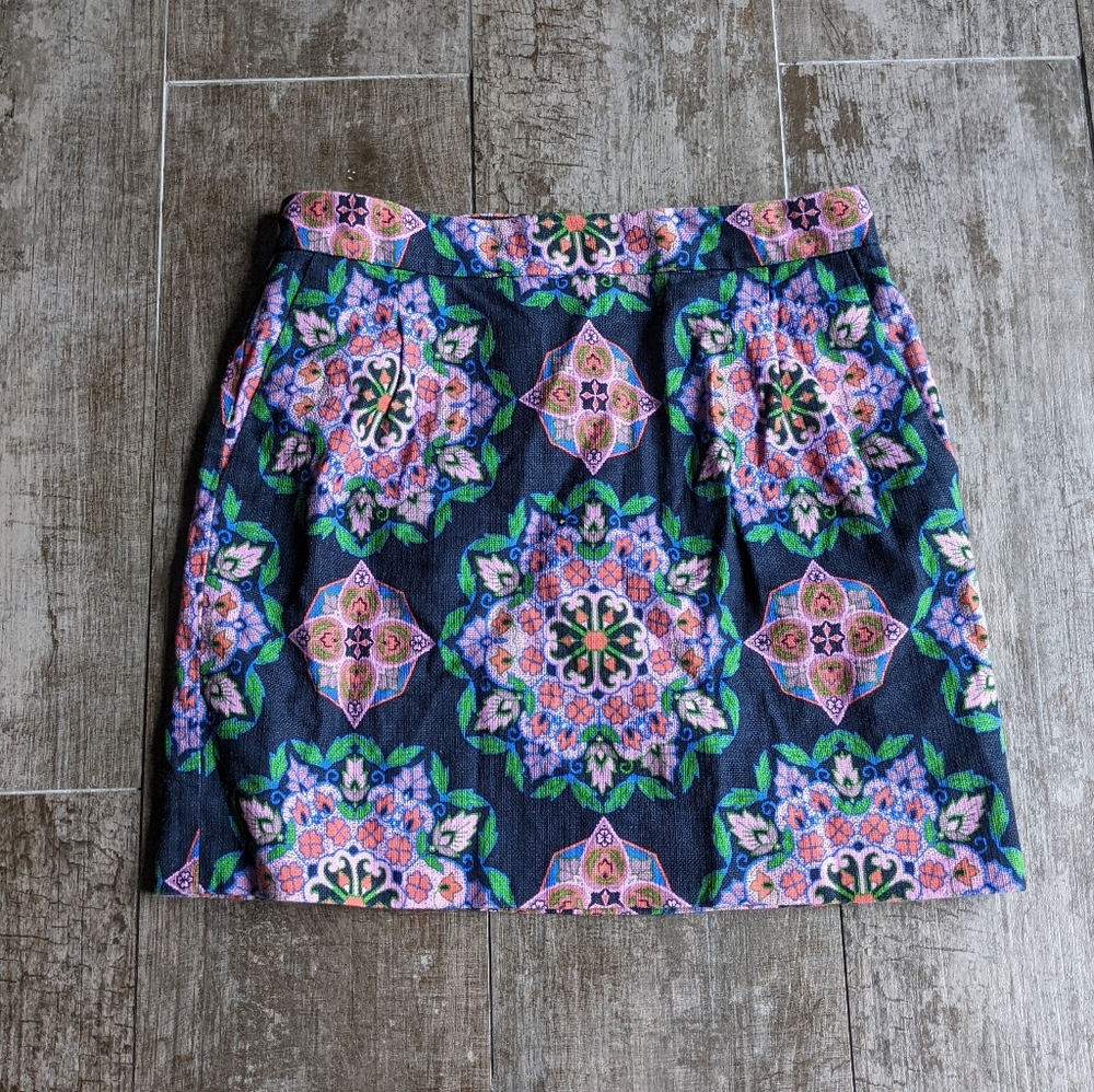 J. CREW Multicolor Mosaic Print 100% Cotton Skirt